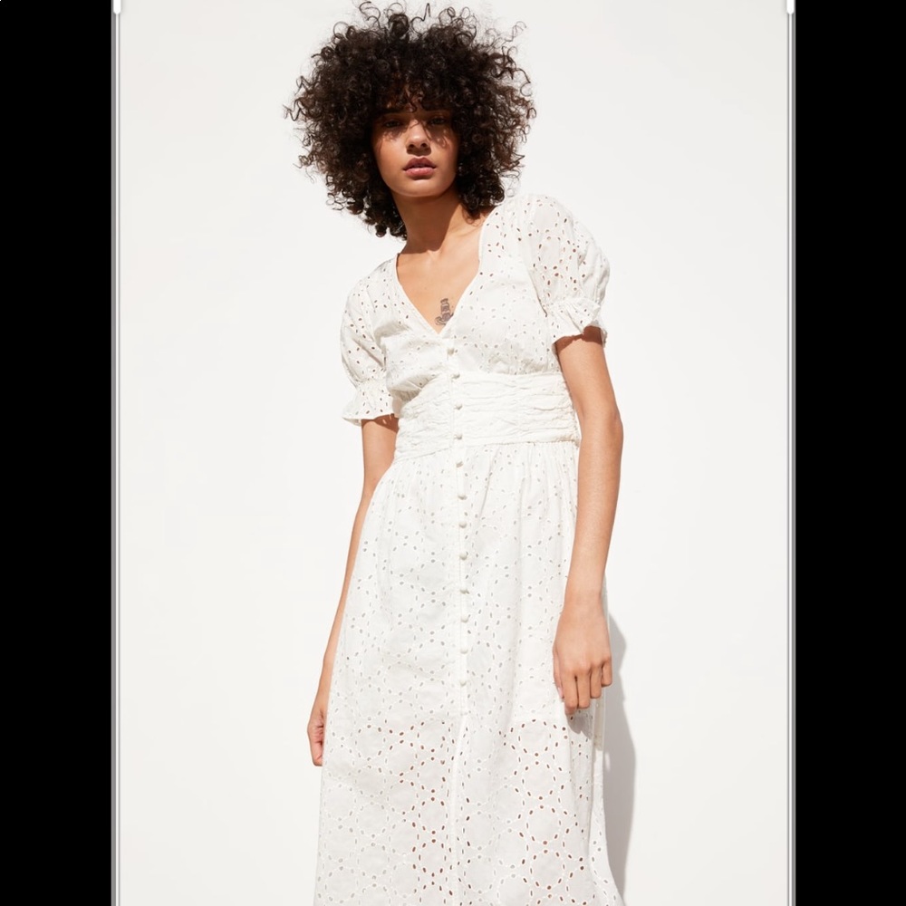 Zara white openwork embroidery dress XS NWT